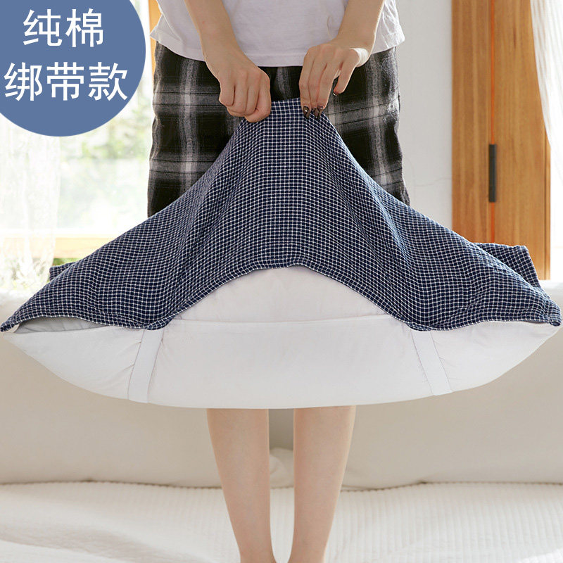 日系枕巾纯棉一对绑带防滑脱落
