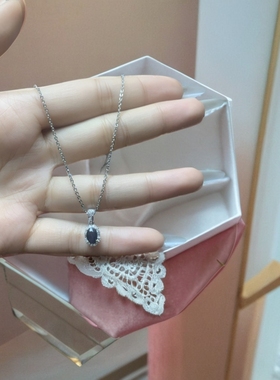 天然蓝宝石项链纯银宝石黑色国标s925镶嵌电镀18k金工艺送女友