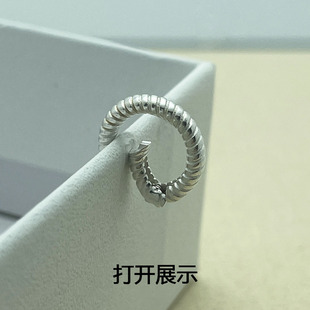 S925纯银条纹圆环扣弹簧扣锁扣项链手链扣光面闭口环卡扣编绳配饰