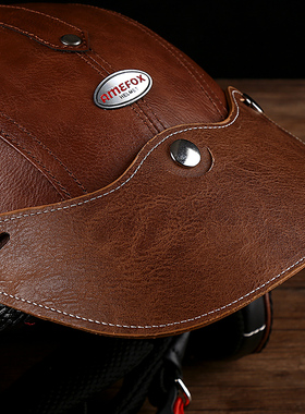 复古头盔PU皮帽檐4/3半盔飞行盔摩托车跑车头盔通用3按扣装饰帽檐