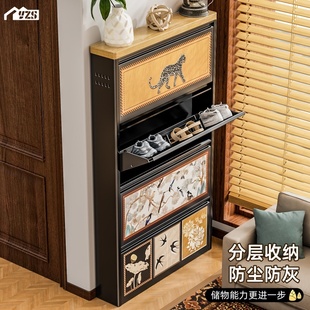 柜收纳柜一体靠墙家用门口入户玄关室内外靠墙柜 超薄极窄中古风鞋