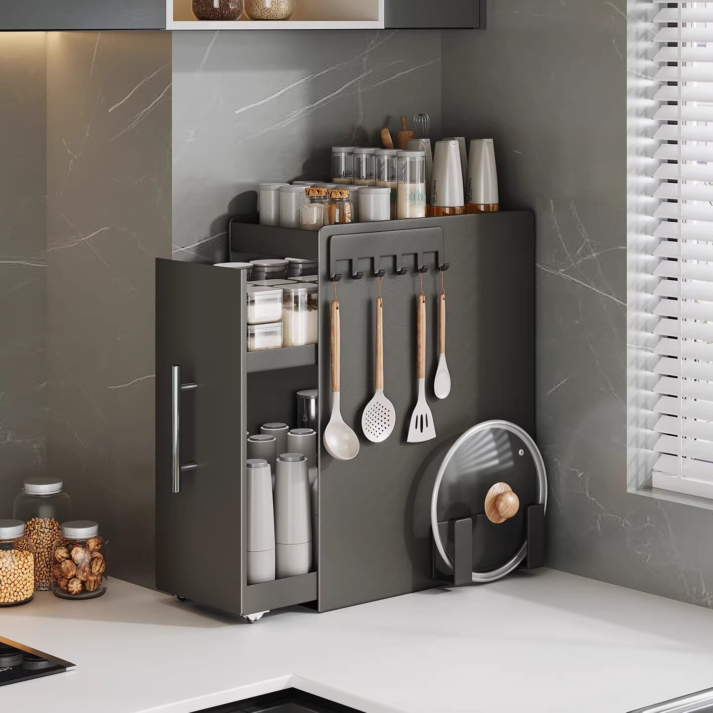 家用调料品置物架厨房多功能调味料台面抽拉式收纳柜架子靠墙窄边