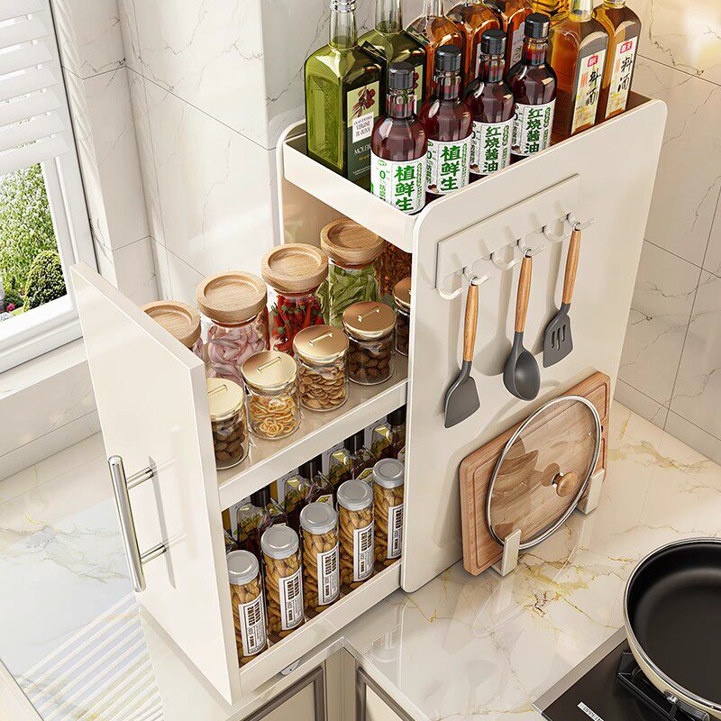 转角抽拉式调料置物架厨房多功能台面家用防尘调料瓶罐窄边收纳柜