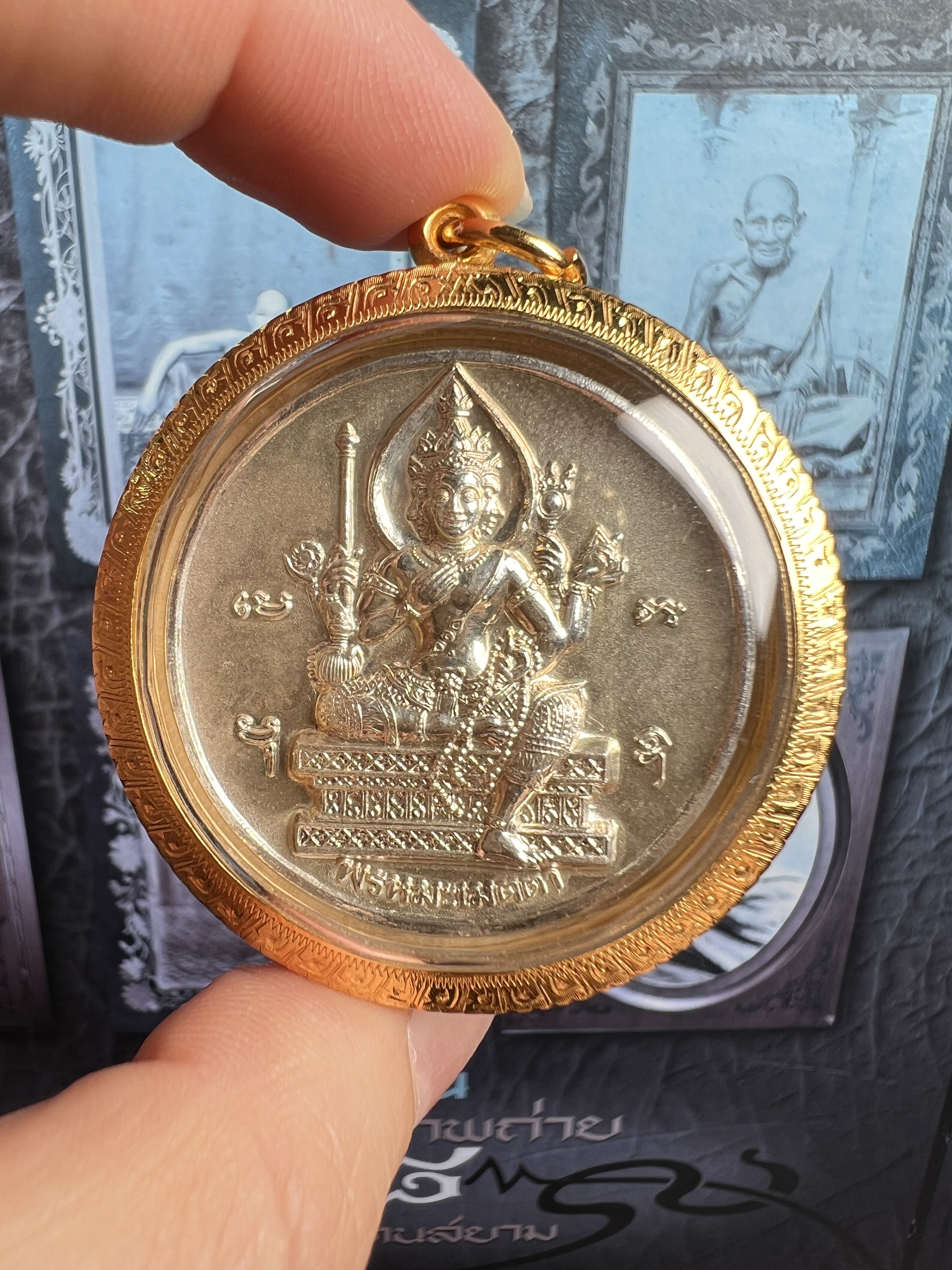 瓦素泰2542纯银四面神-大膜 k金壳萨玛空卡 泰国佛牌四面佛吊坠