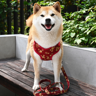 福柴 宠物狗狗胸背带烫金樱花和风柯基泰迪柴犬胸背牵引绳遛狗绳