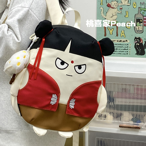 网红同款可爱双肩包女时尚卡通哪吒书包初中生春游包包大学生背包