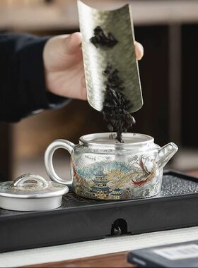 银壶999纯银茶壶周鸿杰鎏银茶具