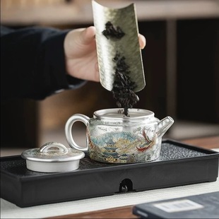 周鸿杰银壶999纯银泡茶壶鎏银茶具龙凤银杯纯银茶壶茶具套装定制