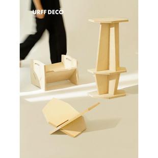 URFF DECO极简块块海洋板小家具桦木板高凳边几书托几何切割