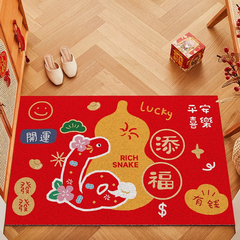 丝圈入户门地垫2025新款进门家用门垫子门外蛇年大吉门口地毯可裁