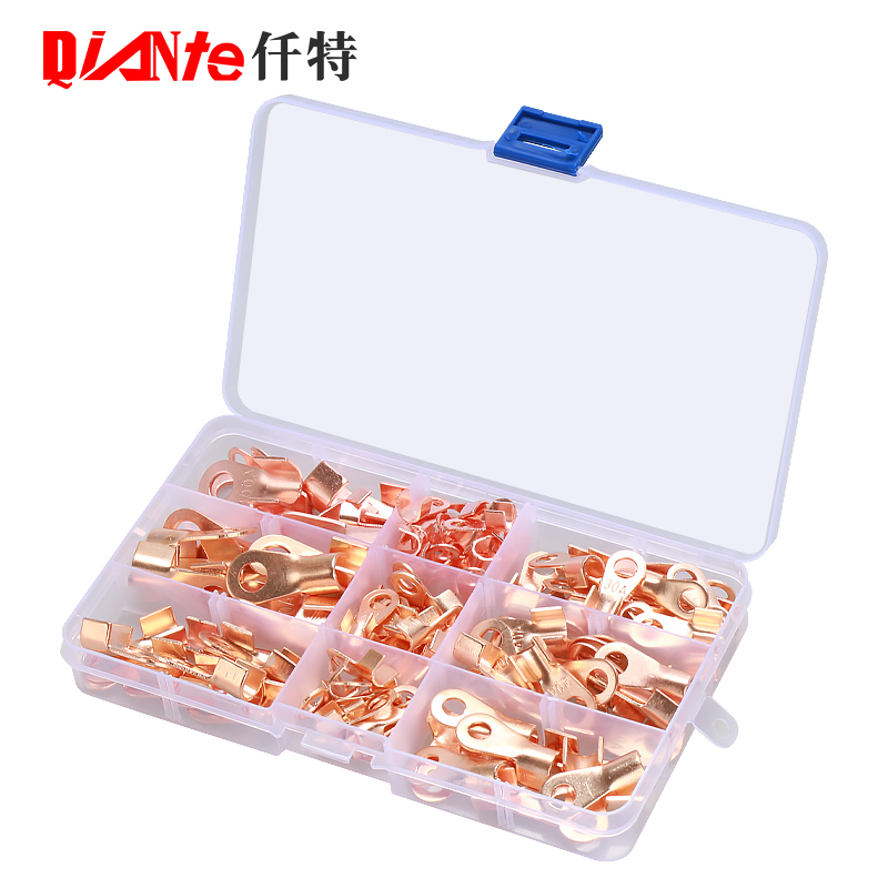 OT国标紫铜开口鼻 加厚电线快速接线鼻子铜线耳10-100A 120只盒装