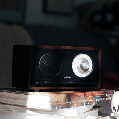 复古实木蓝牙音响高颜值摆件FM收音机黑胡桃原木家居小众礼物礼品