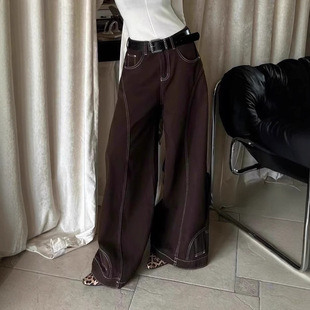 美式复古设计感反穿倒装牛仔裤子女秋冬新款辣妹慵懒松弛感拖地裤