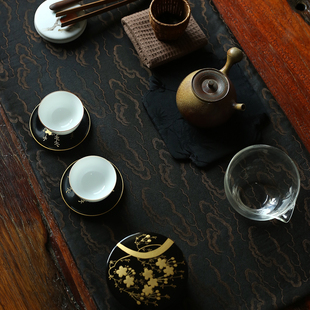 香云纱茶席真丝茶席布茶巾茶道零配餐垫香席桌旗 祥云纹仙鹤纹