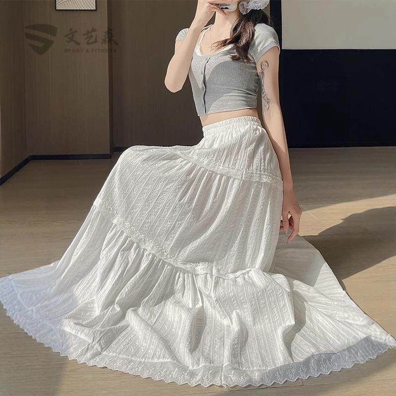 白色春夏甜美花边蕾丝半身裙2025年新款拼接高腰显瘦法式蛋糕裙子