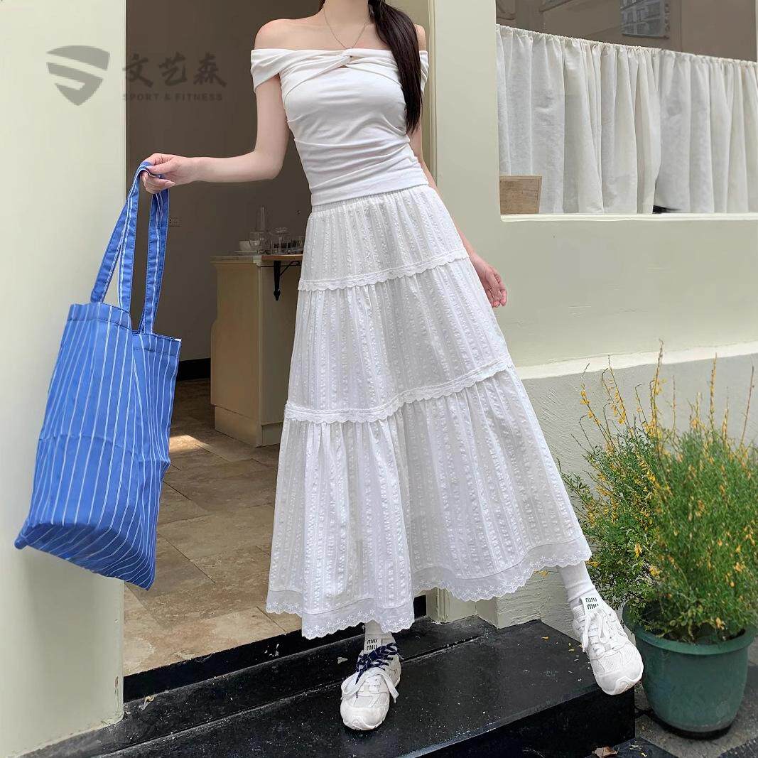 蛋糕层蕾丝花边拼接半身裙女2025春新款温柔风小众A字白色长裙子