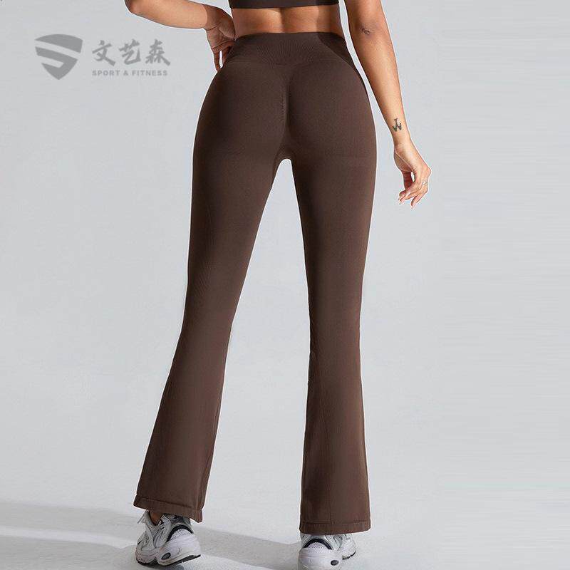 新款缝瑜伽裤女微喇蜜桃提臀运动紧身裤速干户外跑步健身裤