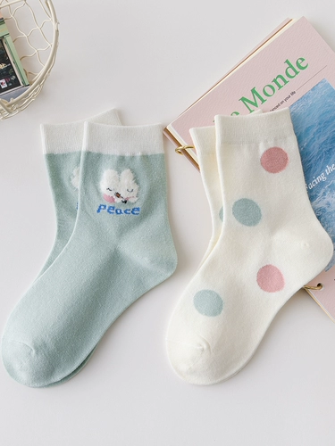 Мультяшный кролик, детские демисезонные тонкие носки для школьников, средней длины