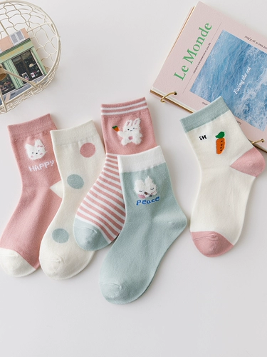 Мультяшный кролик, детские демисезонные тонкие носки для школьников, средней длины