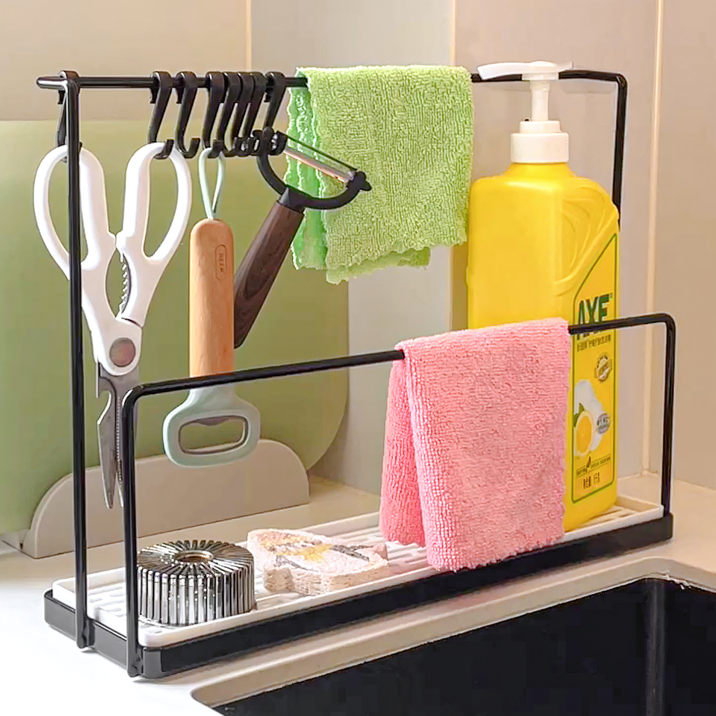 厨房抹布沥水置物架多功能置物架带接水盘挂钩洗碗布洗洁精收纳架,厨房/烹饪用具,抹布架/厨房清洁收纳架,淘宝优惠券,粉丝福利购,淘宝优惠卷