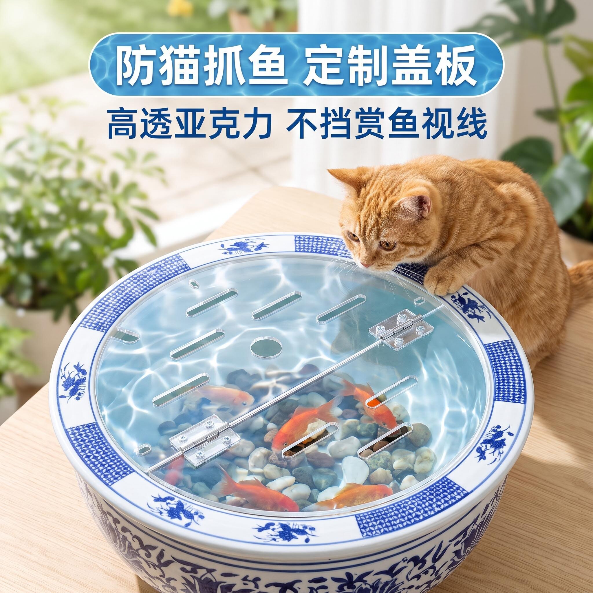防猫抓高透加厚亚克力鱼缸盖板