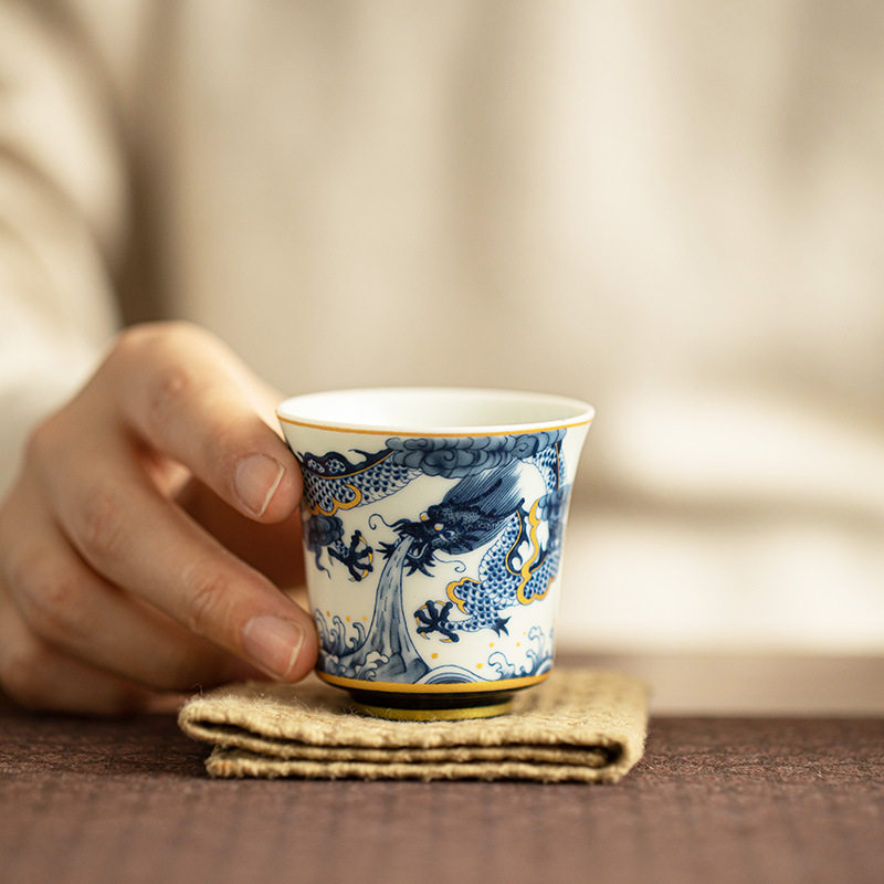 景德镇仿古青花龙纹主人杯茶杯