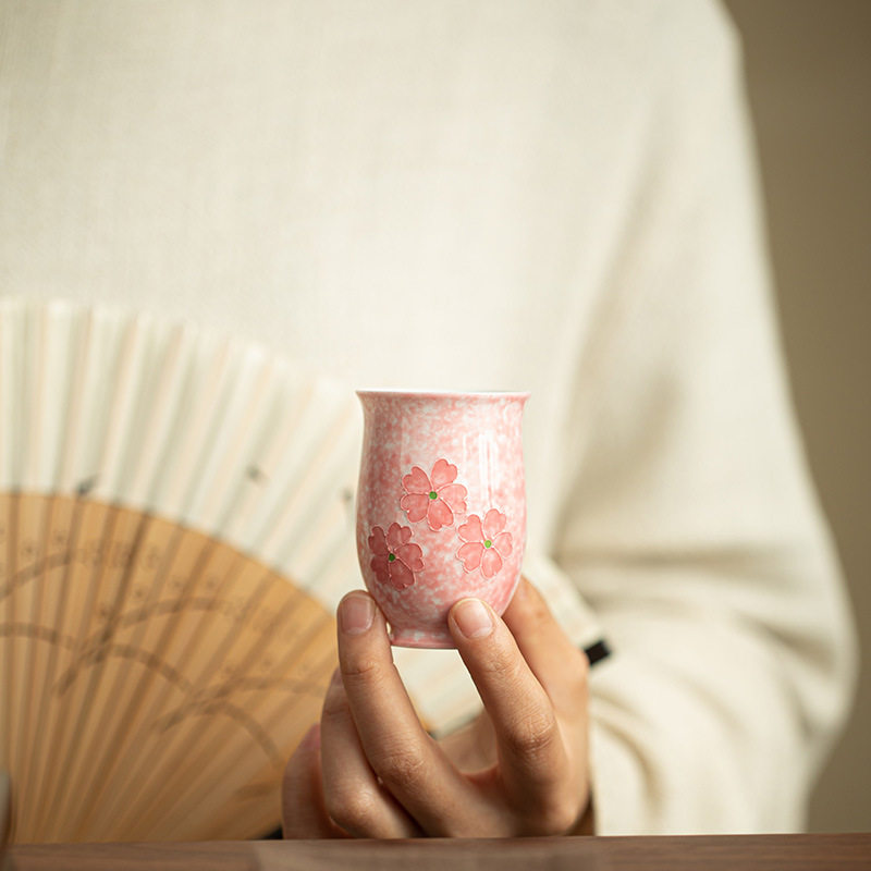 纯手绘日式浮雕樱花茶杯陶瓷茶
