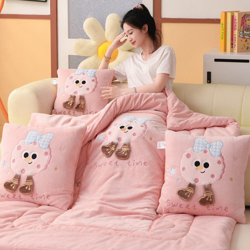 牛奶绒车载加厚抱枕被子两用二合一靠枕枕头办公室午睡毯子空调被