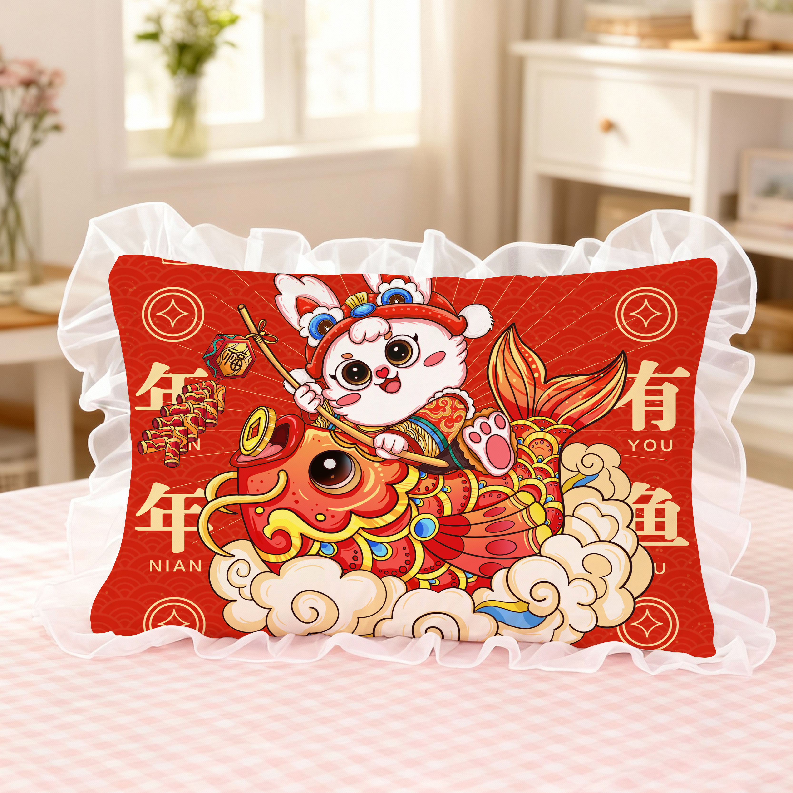 卡通福兔花边全棉枕套可爱小兔子男女生寝室学生宿舍纯棉枕头套