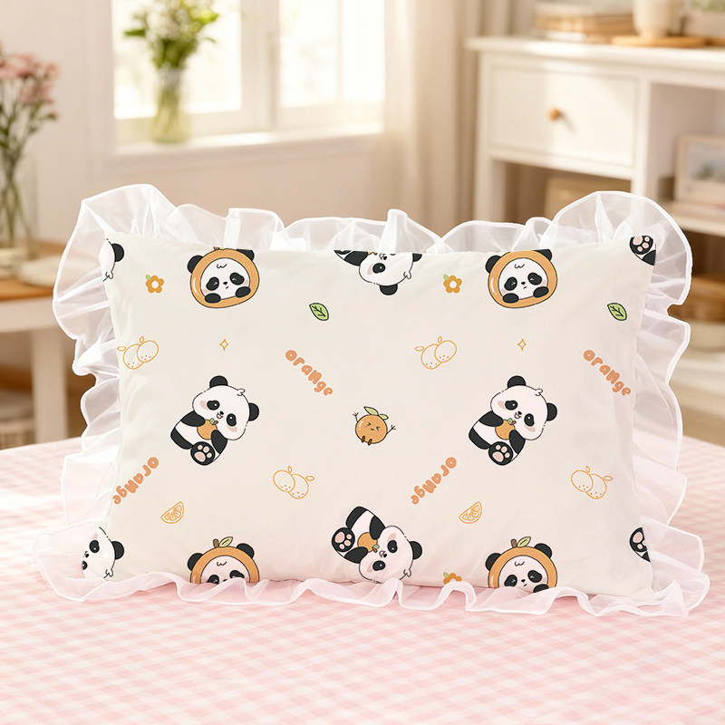 简约卡通拼图全棉花边枕套可爱动物女生寝室学生纯棉单人枕头套