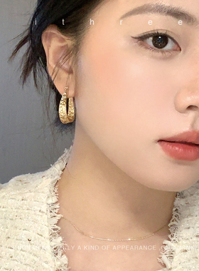 ithree 水纹扭曲耳环自制简约不规则圆圈ins风欧美气质冷淡风耳饰