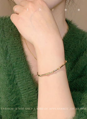 ithree 心连心金手镯女自制小众ins风高级感可调节开口手环送礼物