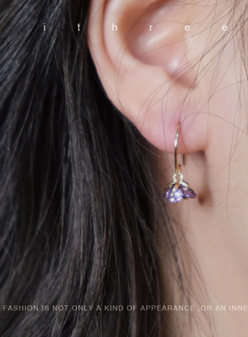 ithree/甜美紫水晶耳钩女气质感简约ins小众轻奢日常百搭纯银耳饰