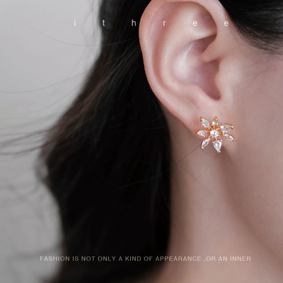 s925纯银精致气质女水晶花耳钉