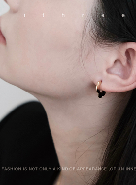 ithree《夏日生花》系列简约金色花朵耳扣女自制简约设计感耳饰