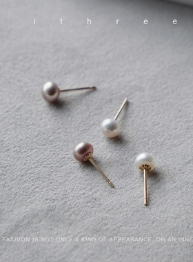 ithree/天然淡水珍珠极强光耳钉女经典简约气质感时尚纯银耳饰女