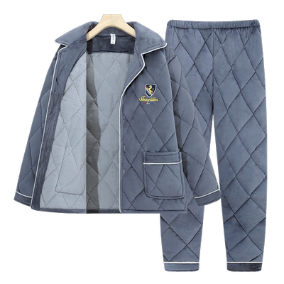 冬季法兰绒睡衣群群优品夹棉男士