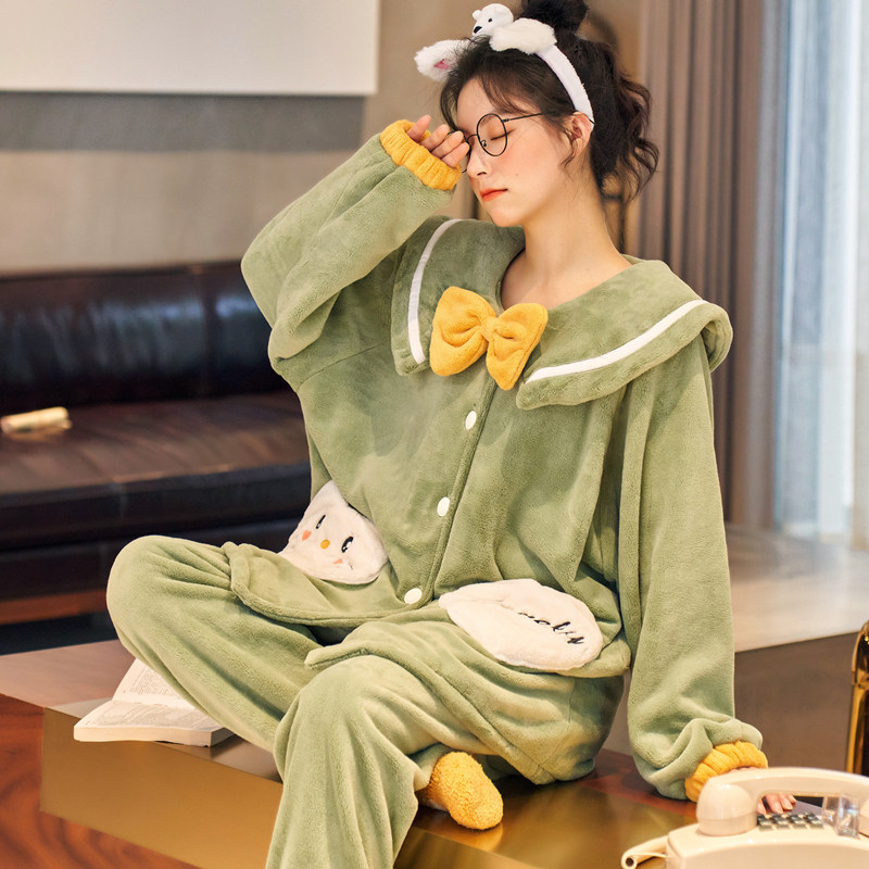 睡衣女秋冬季卡通可爱珊瑚绒保暖加绒加厚法兰绒家居服套装秋冬款