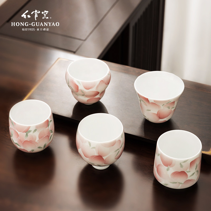 红官窑醴陵釉下五彩陶瓷茶杯女士个人专用精致杯子水杯主人杯桃喜,餐饮具,茶杯,淘宝优惠券,粉丝福利购,淘宝优惠卷