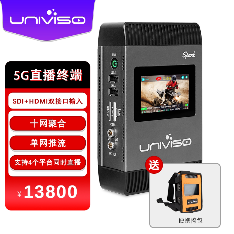 壹唯视Spark II 4G/5G户外推流背包双接口高清多卡聚合直播编码器