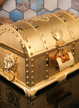 复古百宝箱带锁首饰收纳盒大号大容量戒指珠宝储物箱女生桌面摆件