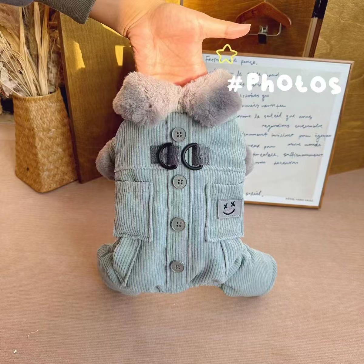 宠物狗狗衣服可牵引棉衣比熊冬季保暖毛领四脚衣泰迪加绒加厚棉服