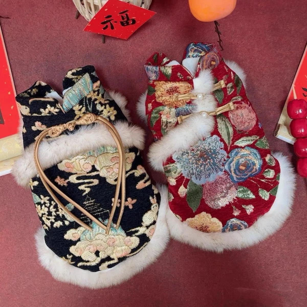 宠物衣服秋冬新款过年新中式国风唐装狗狗猫咪加绒棉衣