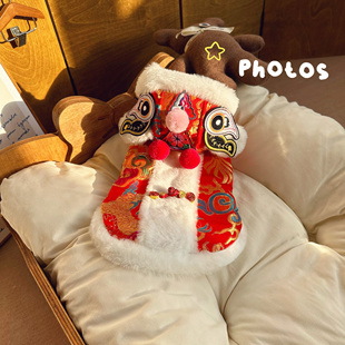 宠物过年衣服春节新年猫咪狗狗唐装虎头醒狮服秋冬款拜年服