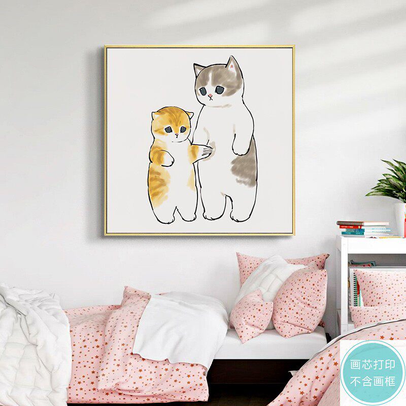 现代简约北欧水彩搞笑猫咪ins蹲马桶厕所小众民宿装饰画画芯打印