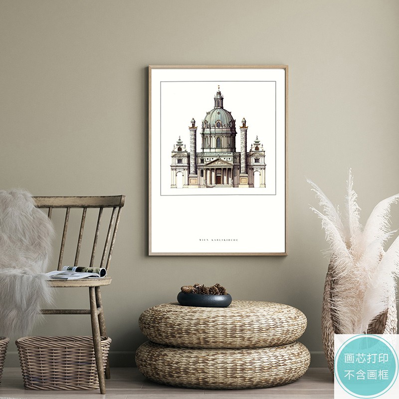 北欧ins创意风景建筑艺术挂画客厅民宿书房摆画装饰画替换画芯图片