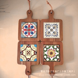 实木花砖手锅垫隔热杯垫家用餐厅复古餐垫砂锅垫高温厨房桌垫杯