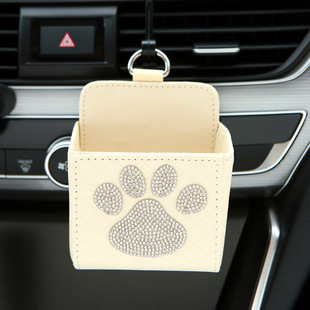 汽车镶钻收纳盒卡通图案车载空调出风口置物袋仿皮革高级感证件袋