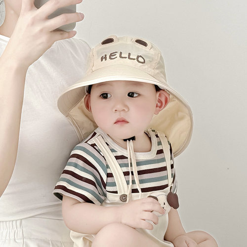 儿童帽子春夏季薄款速干大帽檐披肩帽男女宝宝遮阳防晒护脖渔夫帽
