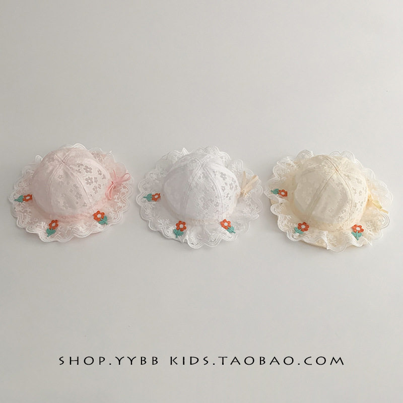 女宝宝帽子夏季薄款大帽檐透气网纱渔夫帽女童公主遮阳防晒盆帽韩